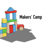 Maker's Camp Graphic This graphic is the image for Makers' Camp. It features an illustration of colorful wooden blocks in the shape of a house.